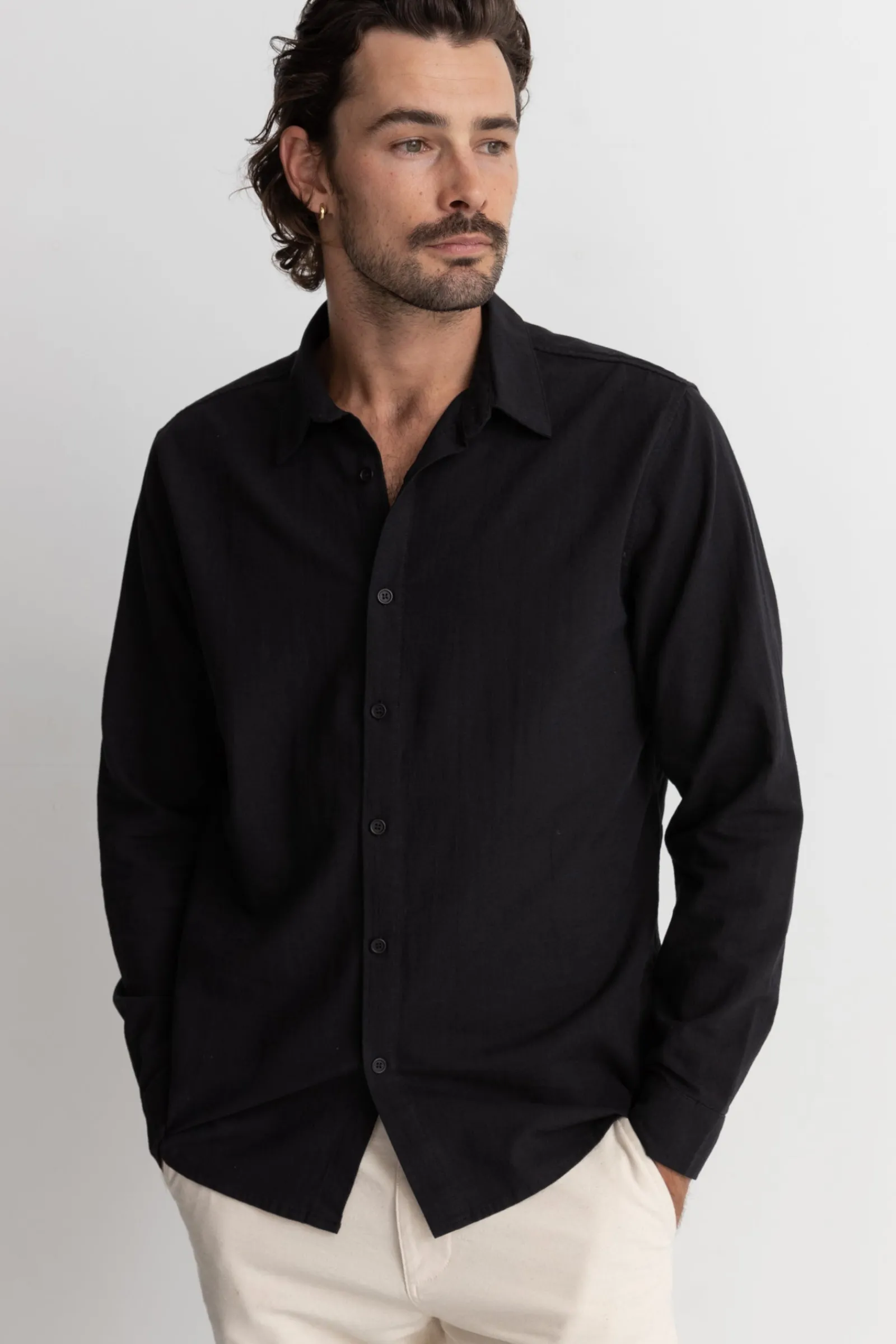 Rhythm Livin Classic Linen Ls Shirt Vintage Black- Woven Shirts