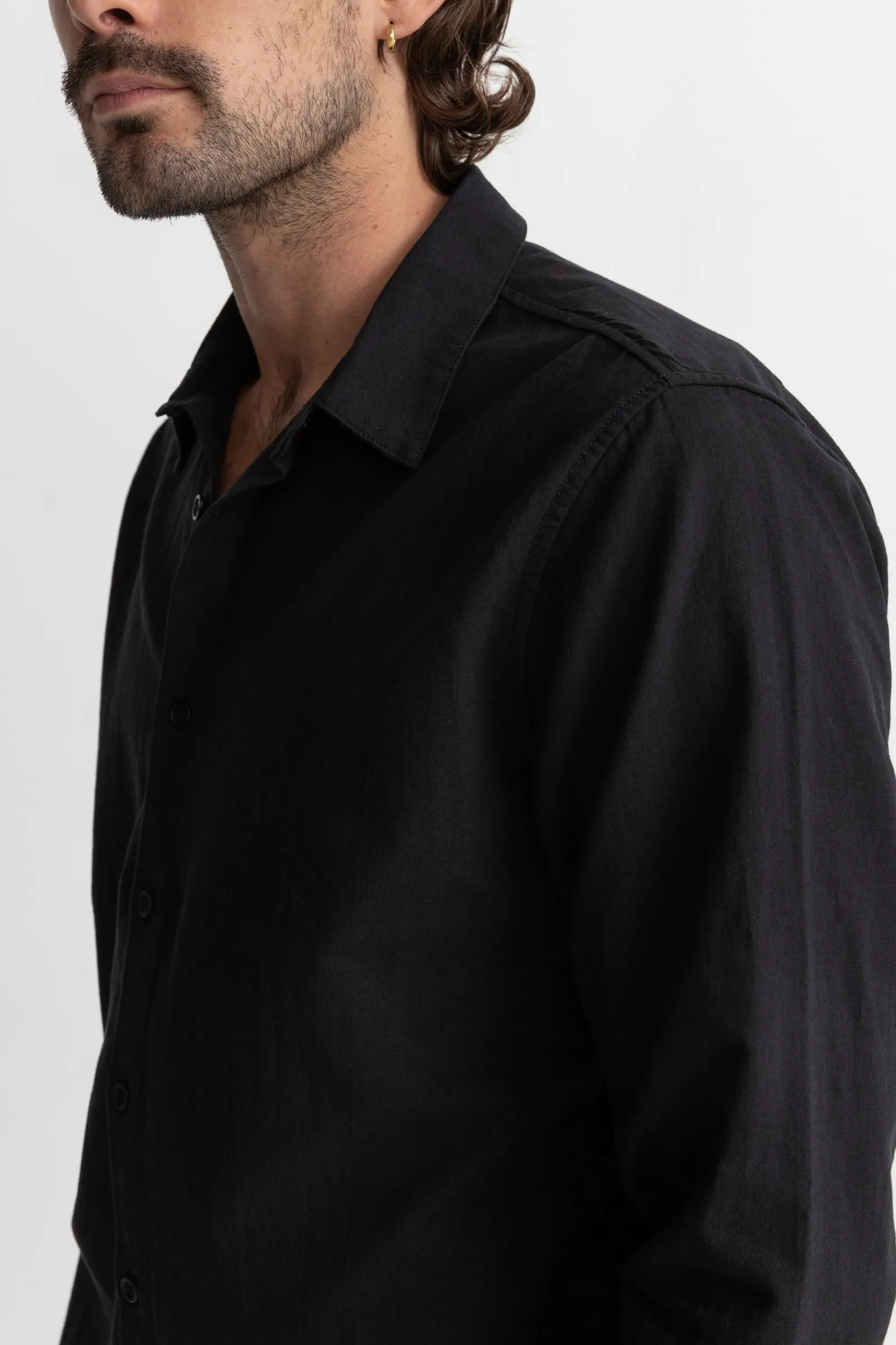 Rhythm Livin Classic Linen Ls Shirt Vintage Black- Woven Shirts