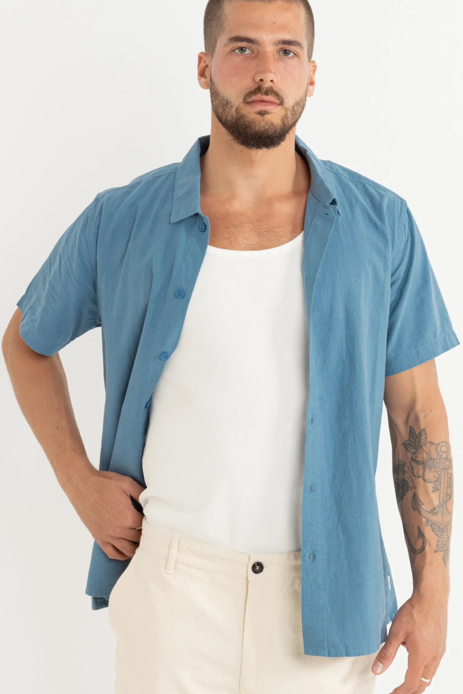 Rhythm Livin Classic Linen Ss Shirt Mineral Blue- Woven Shirts