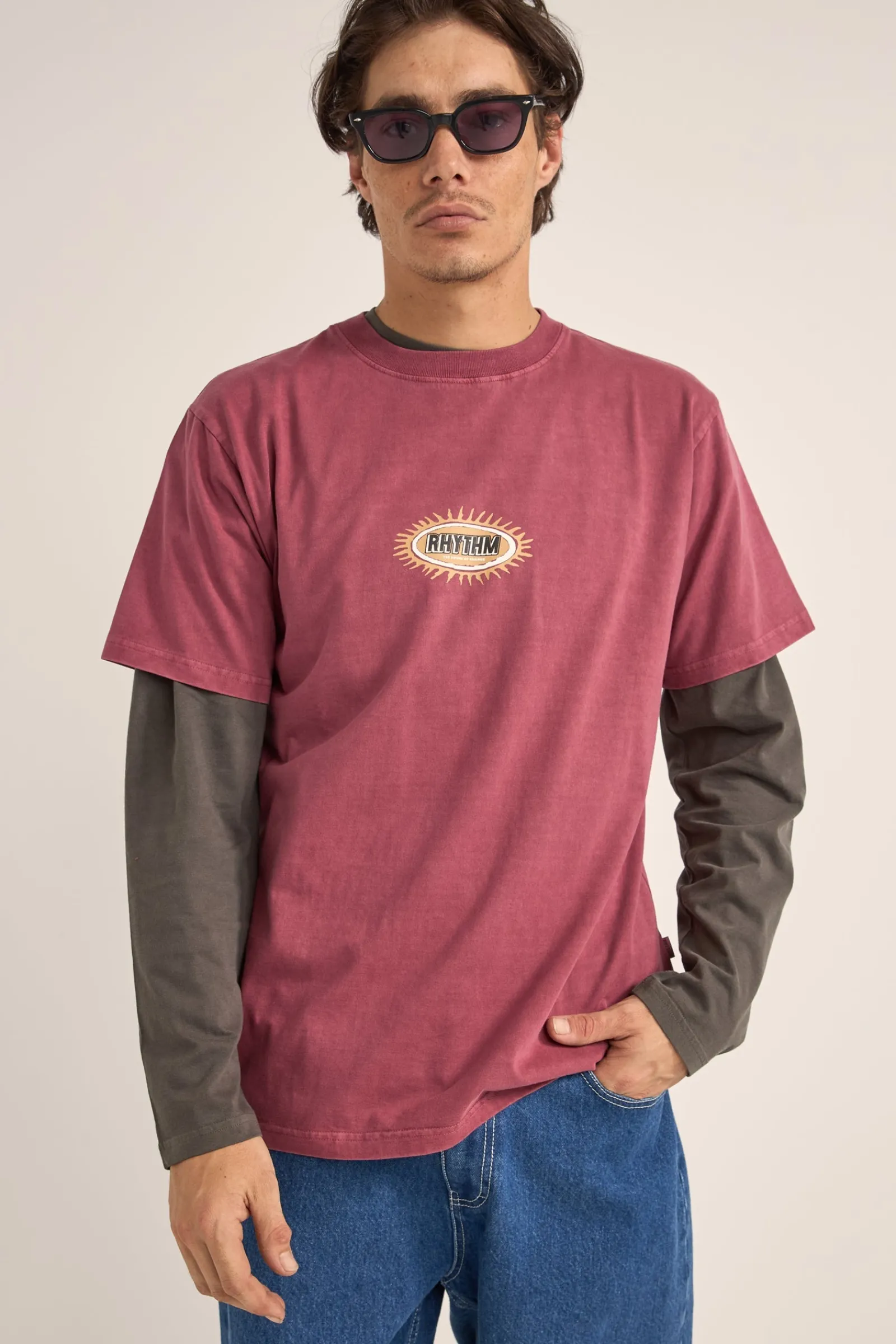 Rhythm Livin Ellipse Sun SS T-Shirt Vintage Red- T-shirts