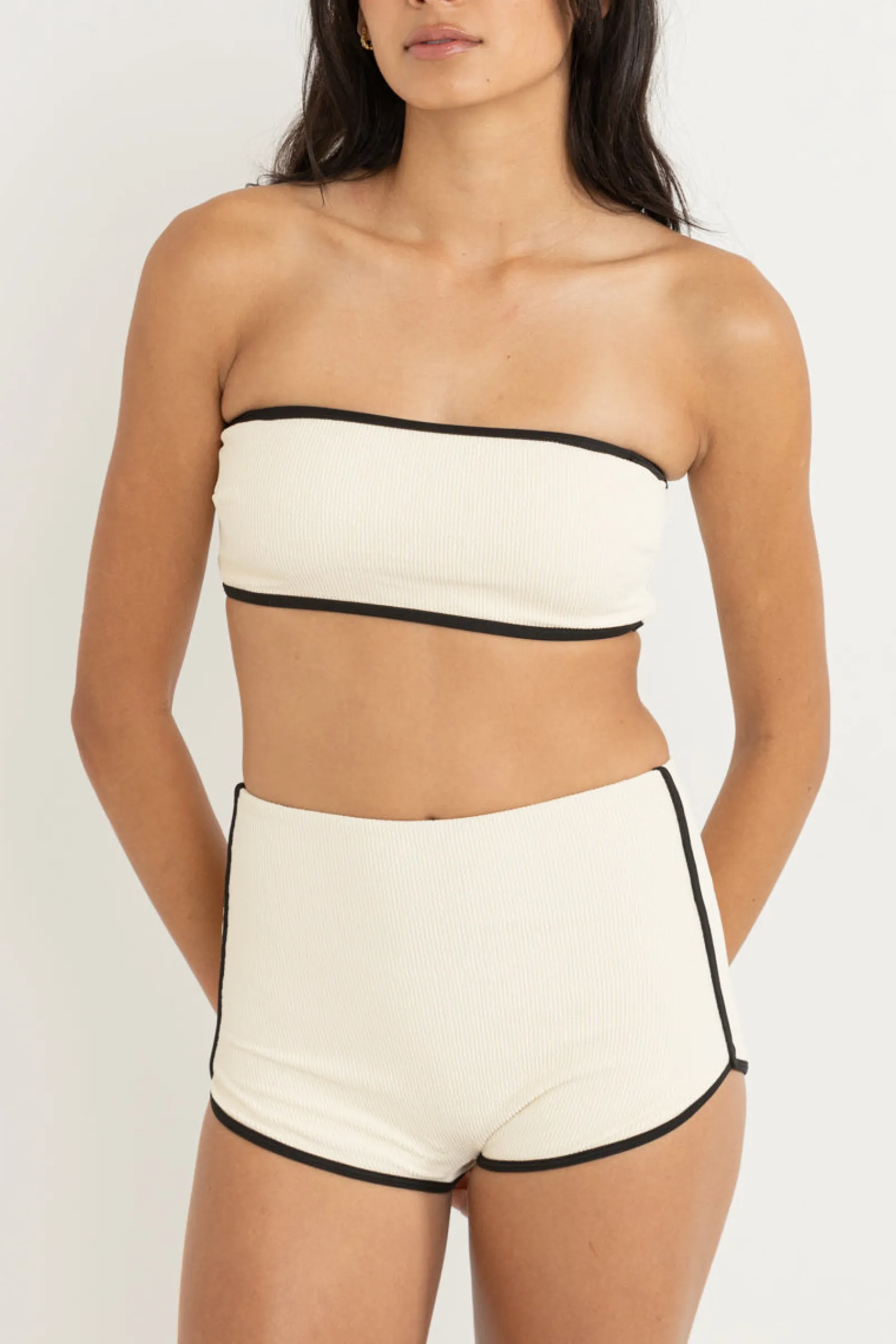 Rhythm Livin Essential Rib Contrast Bandeau Top Creme-Women Swim Tops