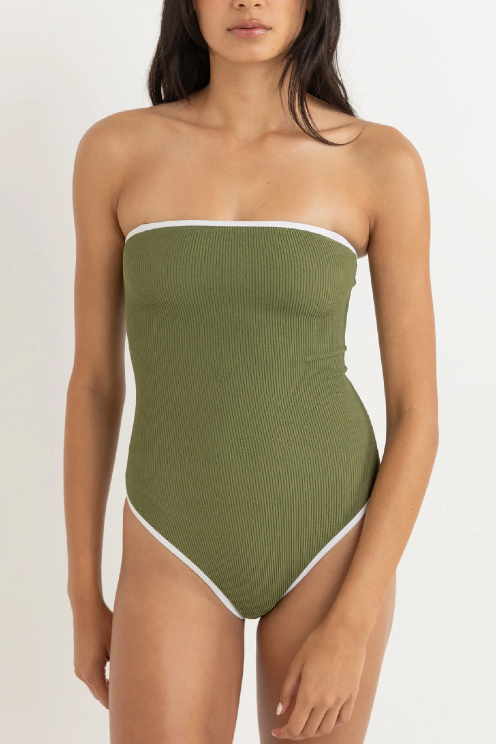 Rhythm Livin Essential Rib Contrast One Piece Olive-Women One Piece Swim