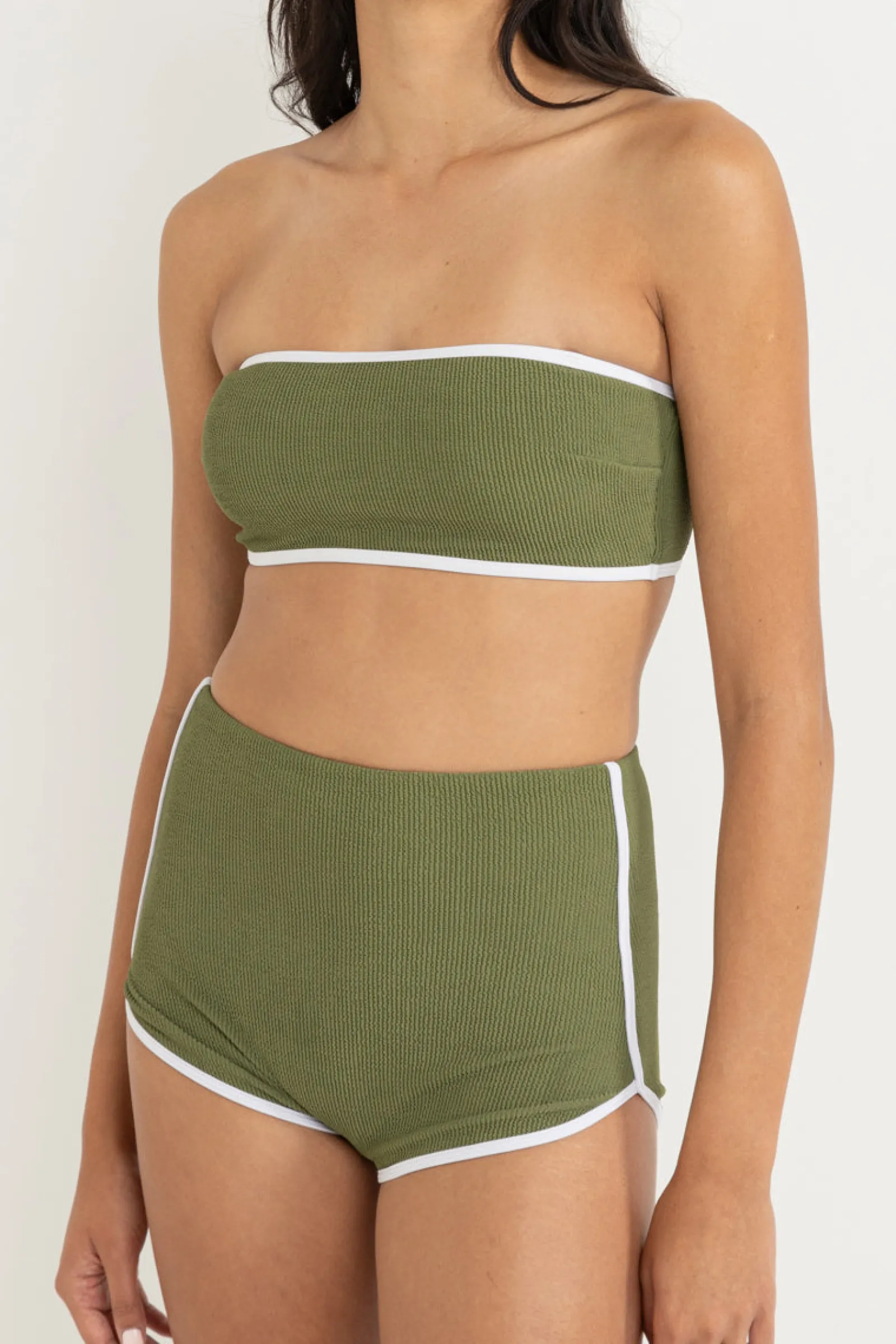 Rhythm Livin Essential Rib Contrast Surf Short Olive-Women Swim Bottoms