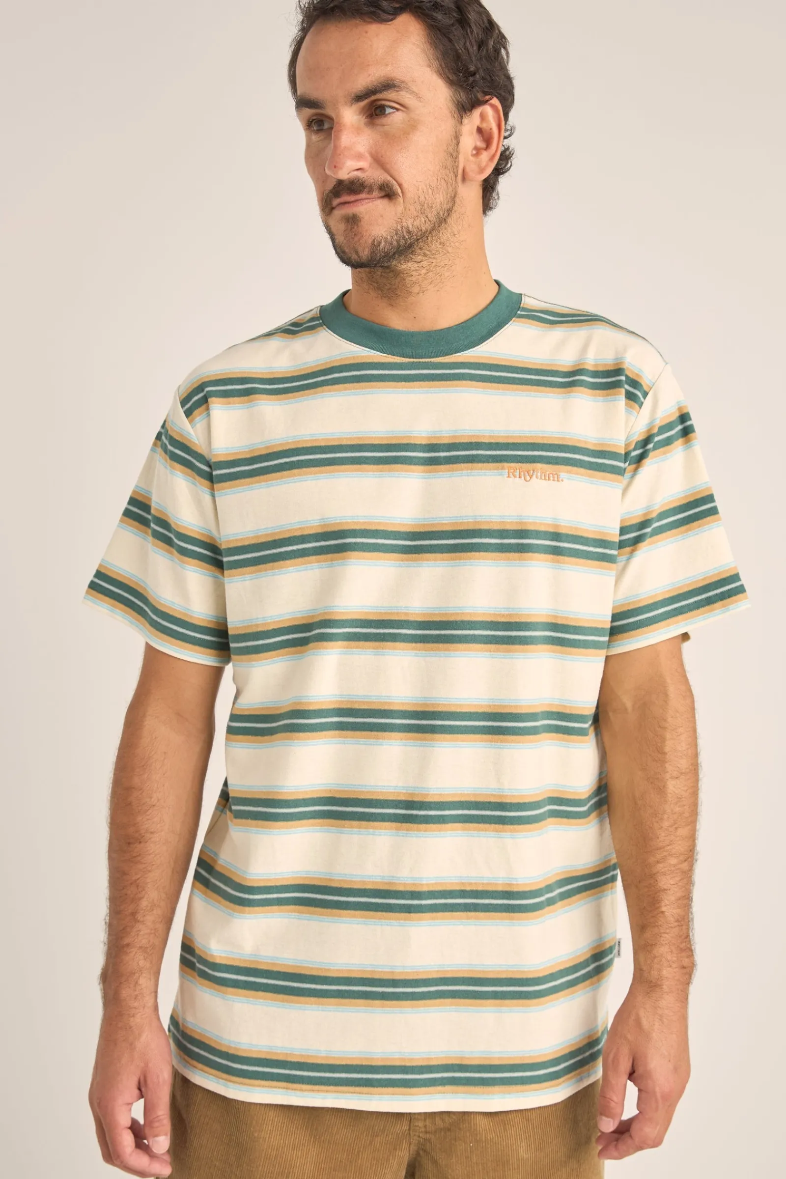 Rhythm Livin Everyday Stripe SS T-Shirt Vintage Green- T-shirts