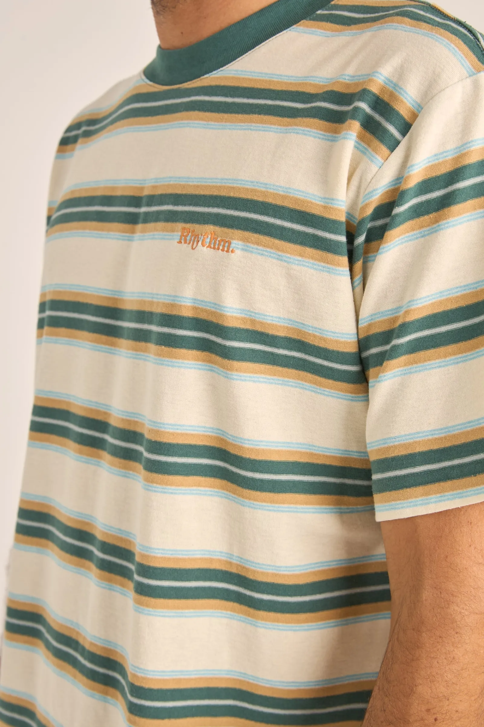 Rhythm Livin Everyday Stripe SS T-Shirt Vintage Green- T-shirts