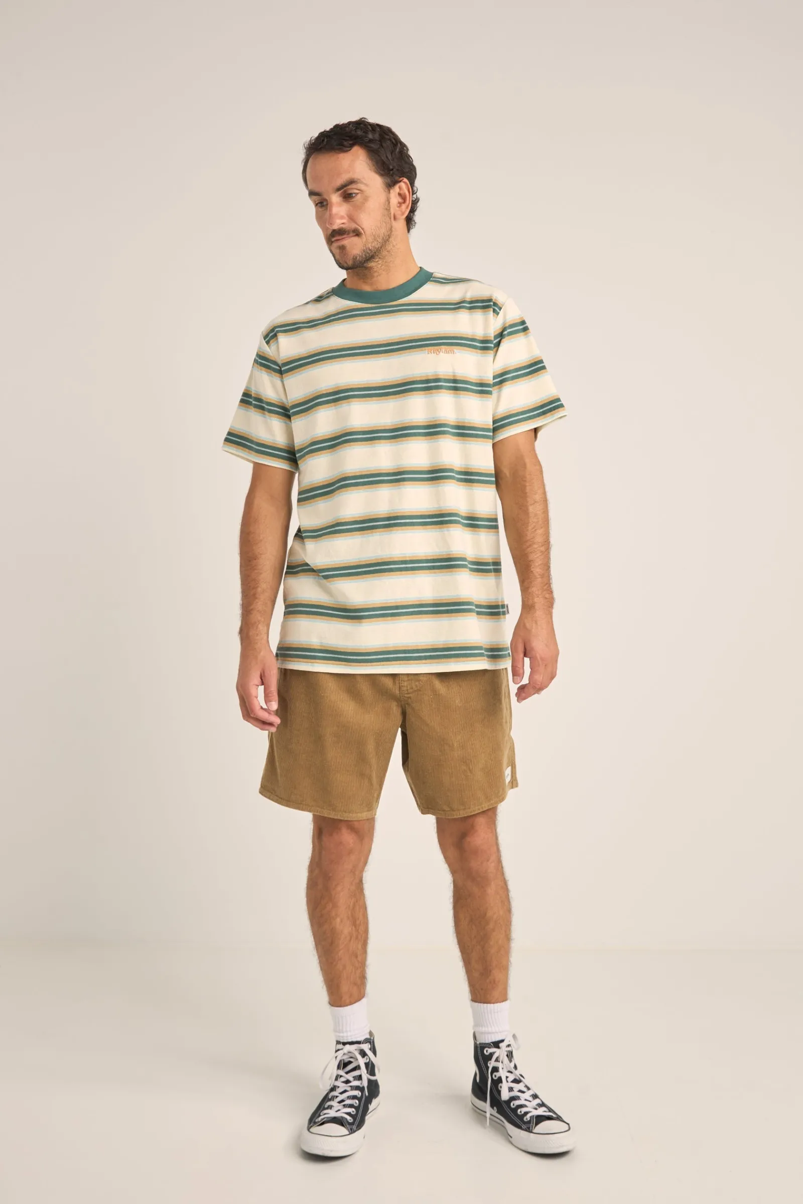 Rhythm Livin Everyday Stripe SS T-Shirt Vintage Green- T-shirts