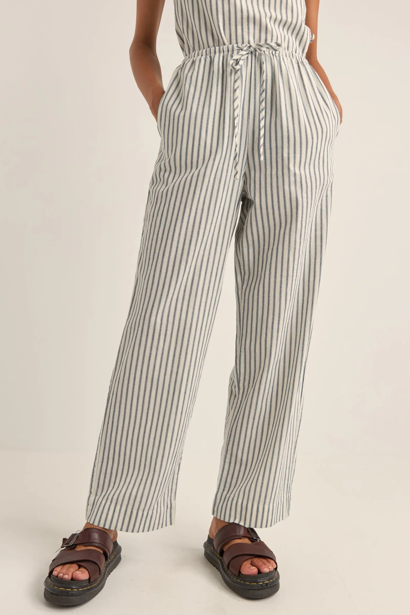 Rhythm Livin Frankie Elastic Pant Navy Stripe-Women Pants