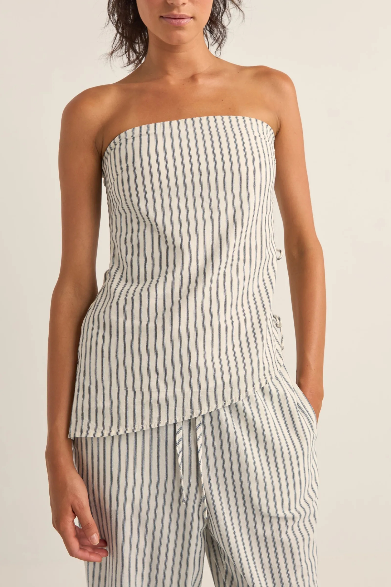 Rhythm Livin Frankie Strapless Top Navy Stripe-Women Fashion Tops