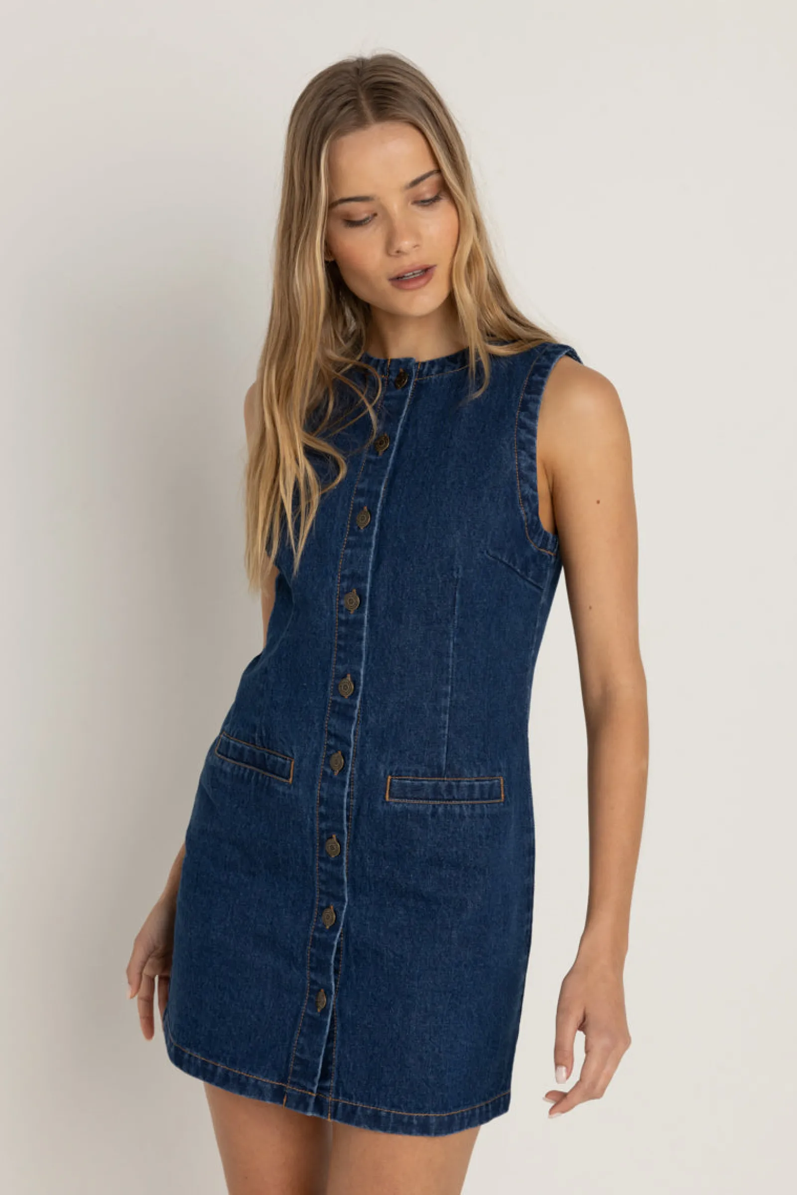 Rhythm Livin Gia Denim Dress Blue Wash-Women Dresses