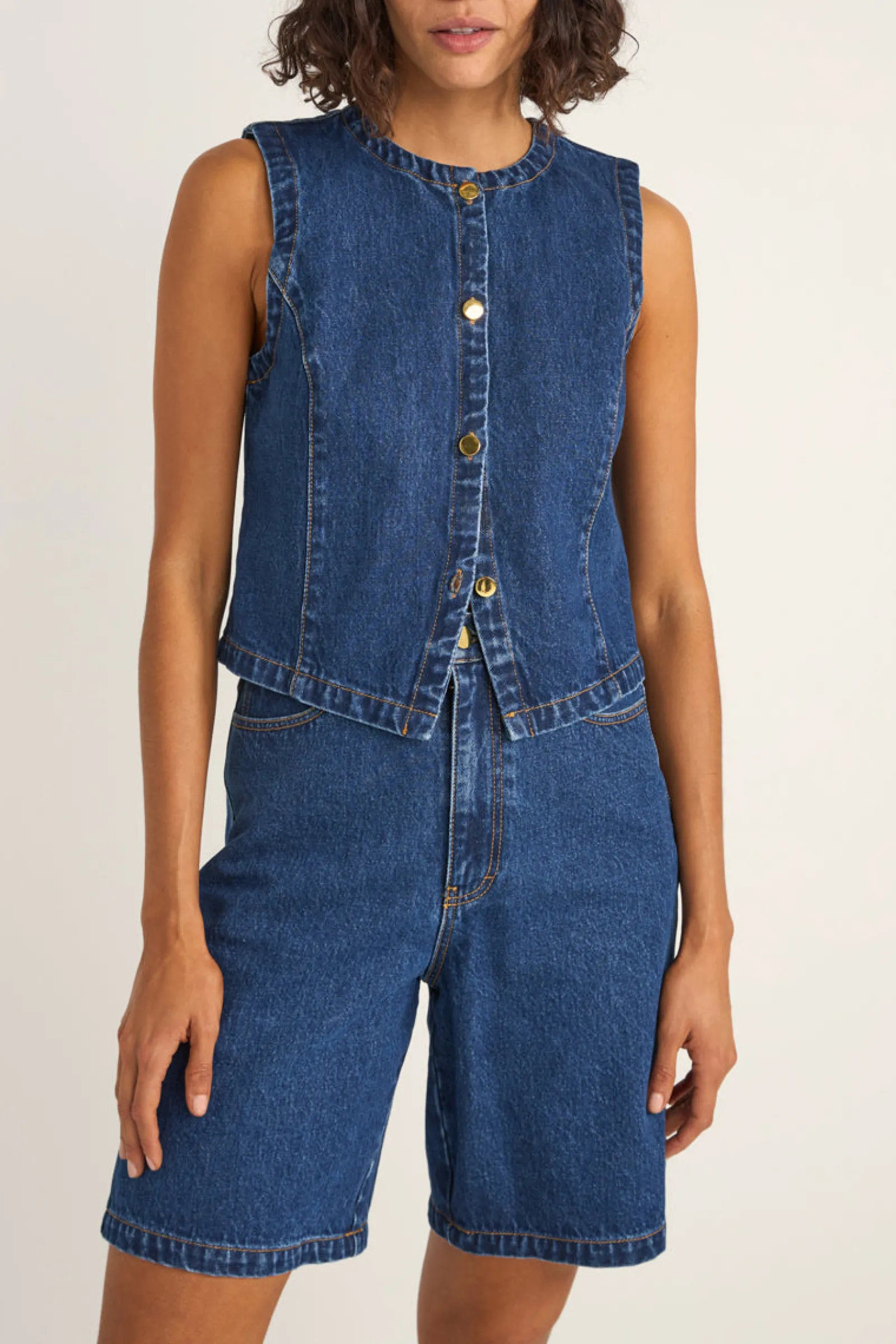 Rhythm Livin Gia Denim Vest-Women Fashion Tops