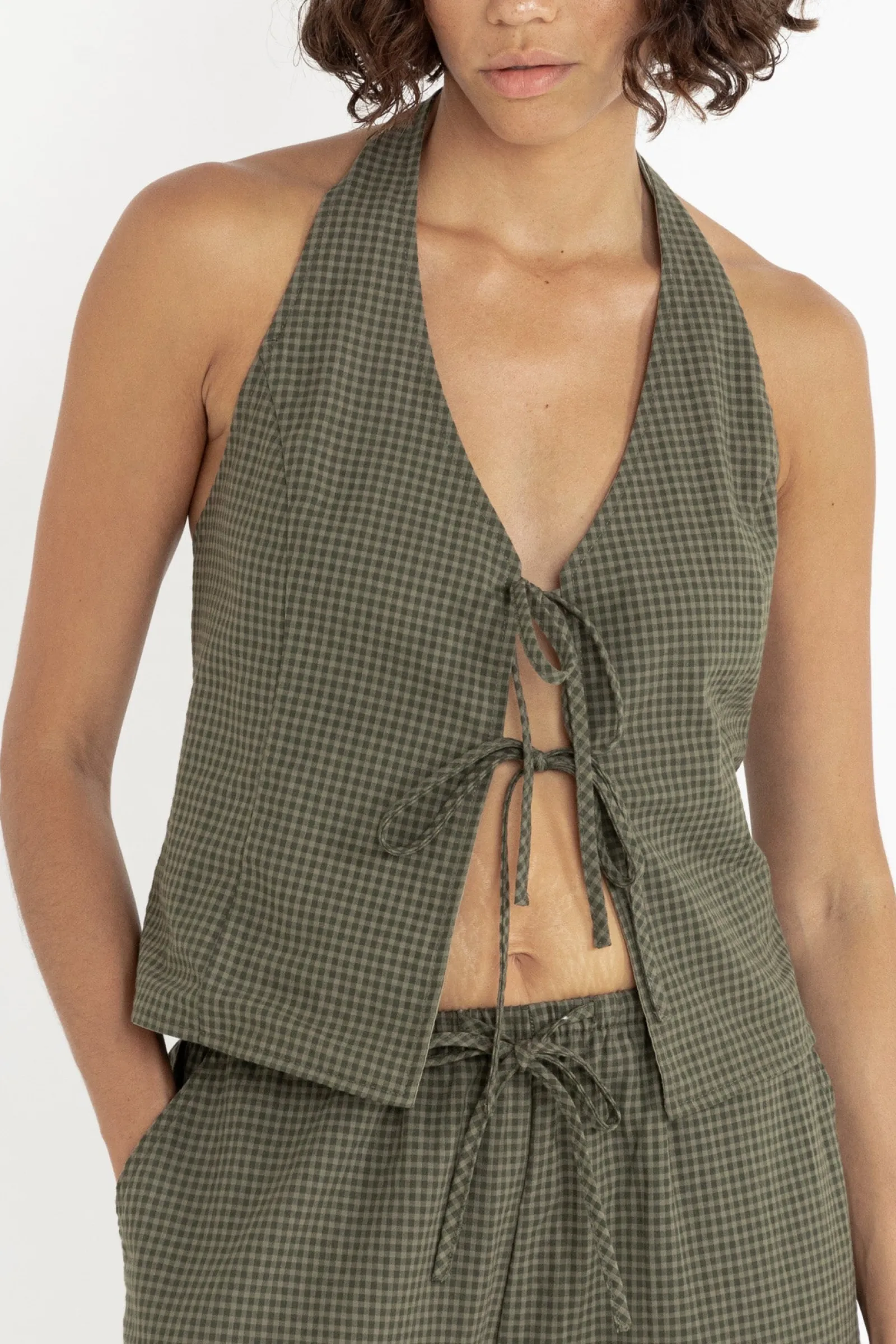 Rhythm Livin Louise Check Halter Top-Women Fashion Tops