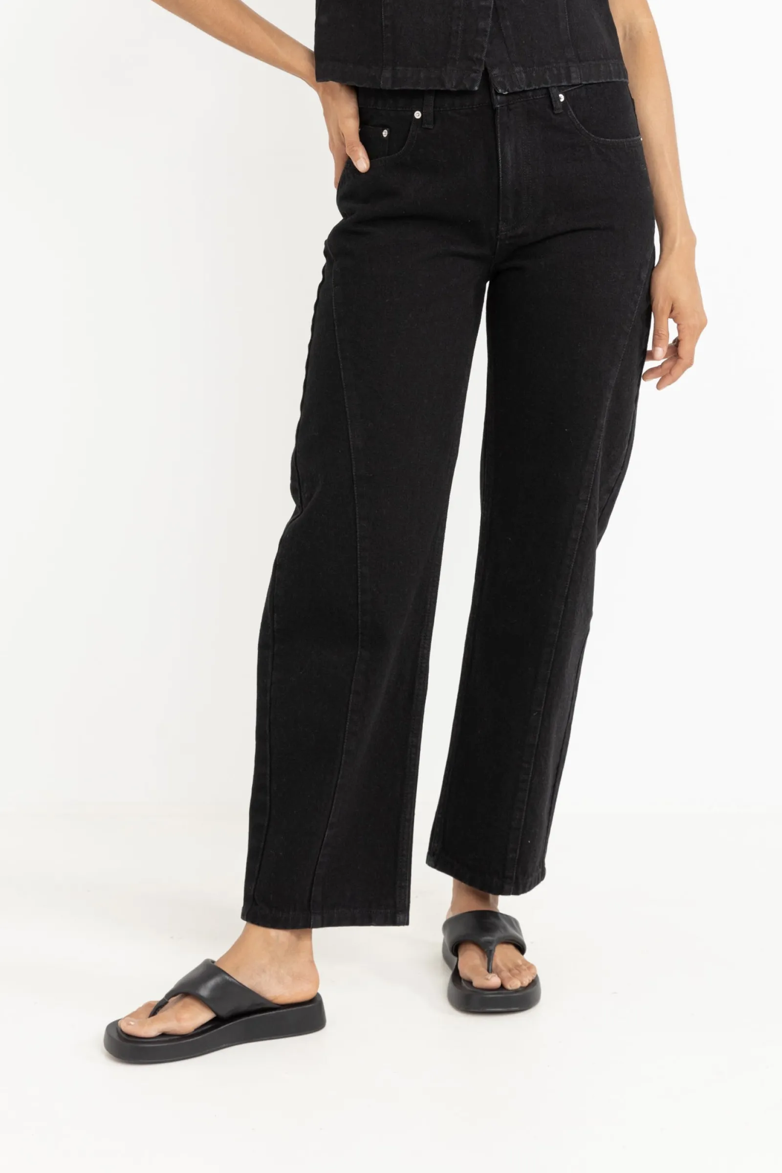 Rhythm Livin Low-Rise Barrel Denim Pant Vintage Black-Women Pants