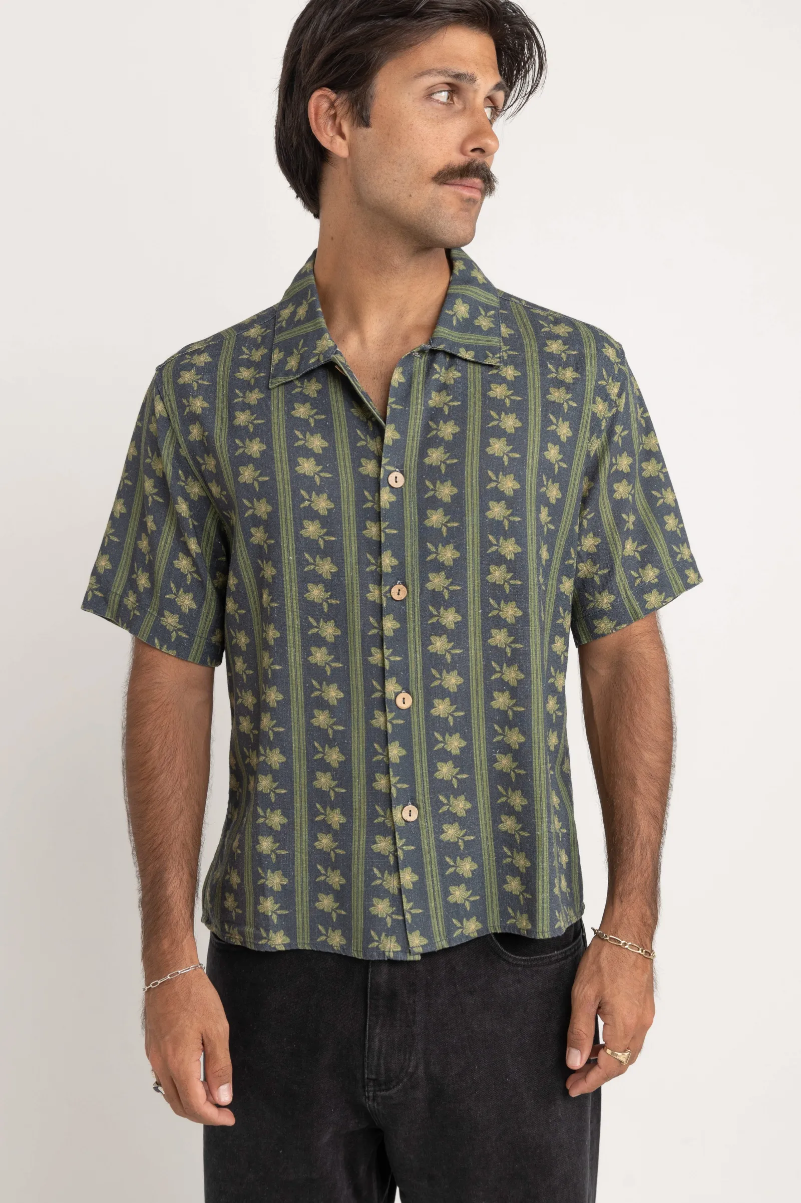 Rhythm Livin Overlap Ss Shirt Stone Blue- Woven Shirts