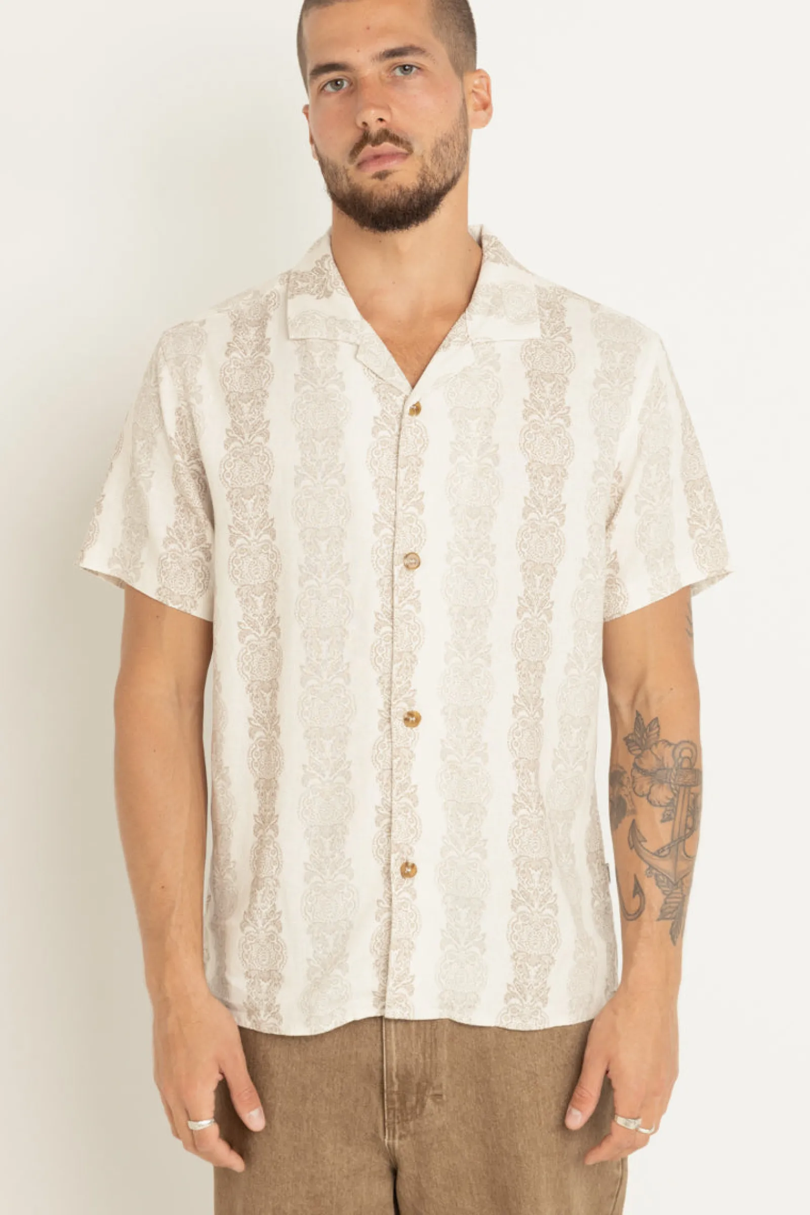 Rhythm Livin Pineapple Stripe Ss Shirt- Woven Shirts