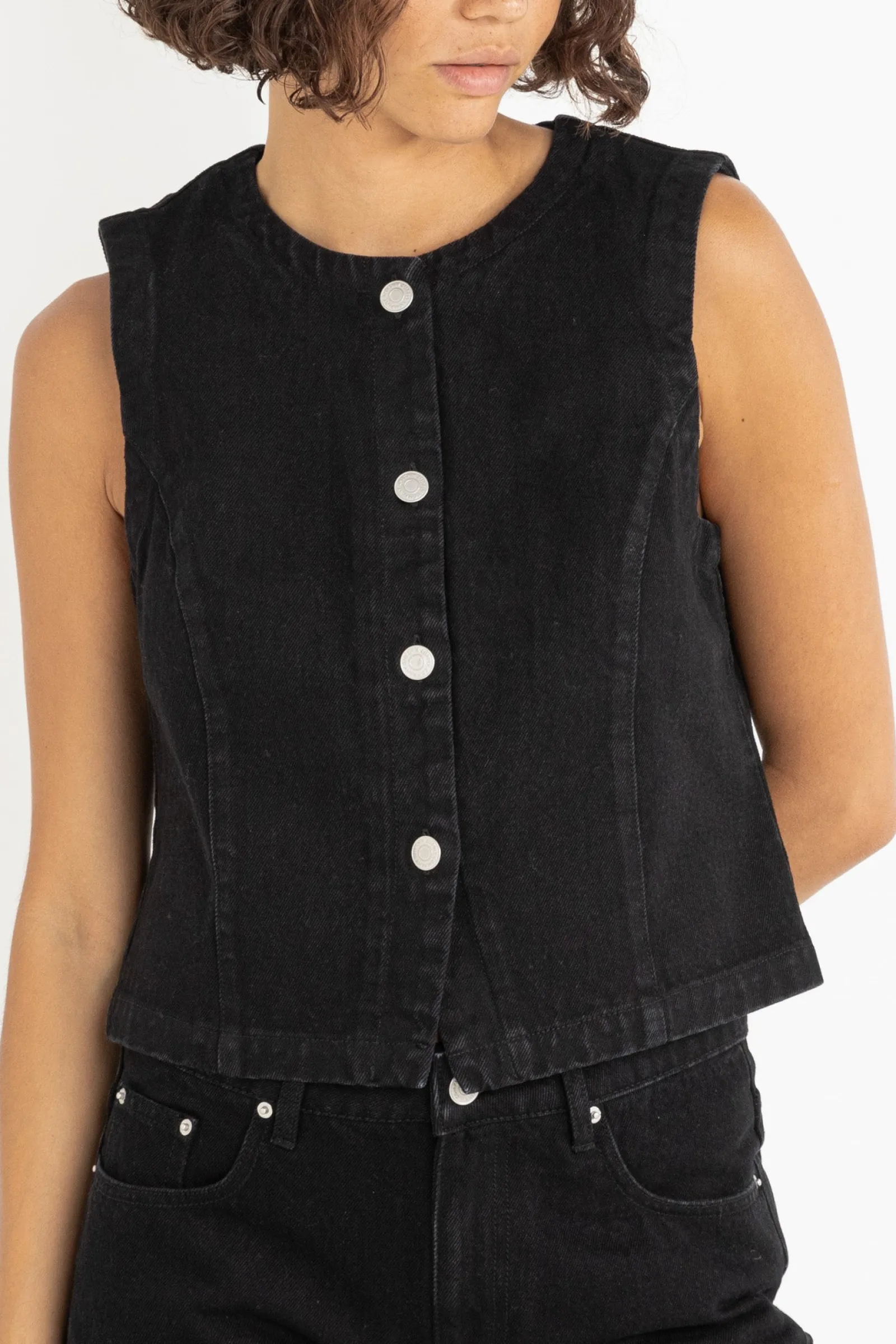 Rhythm Livin Riley Denim Vest Vintage Black-Women Fashion Tops