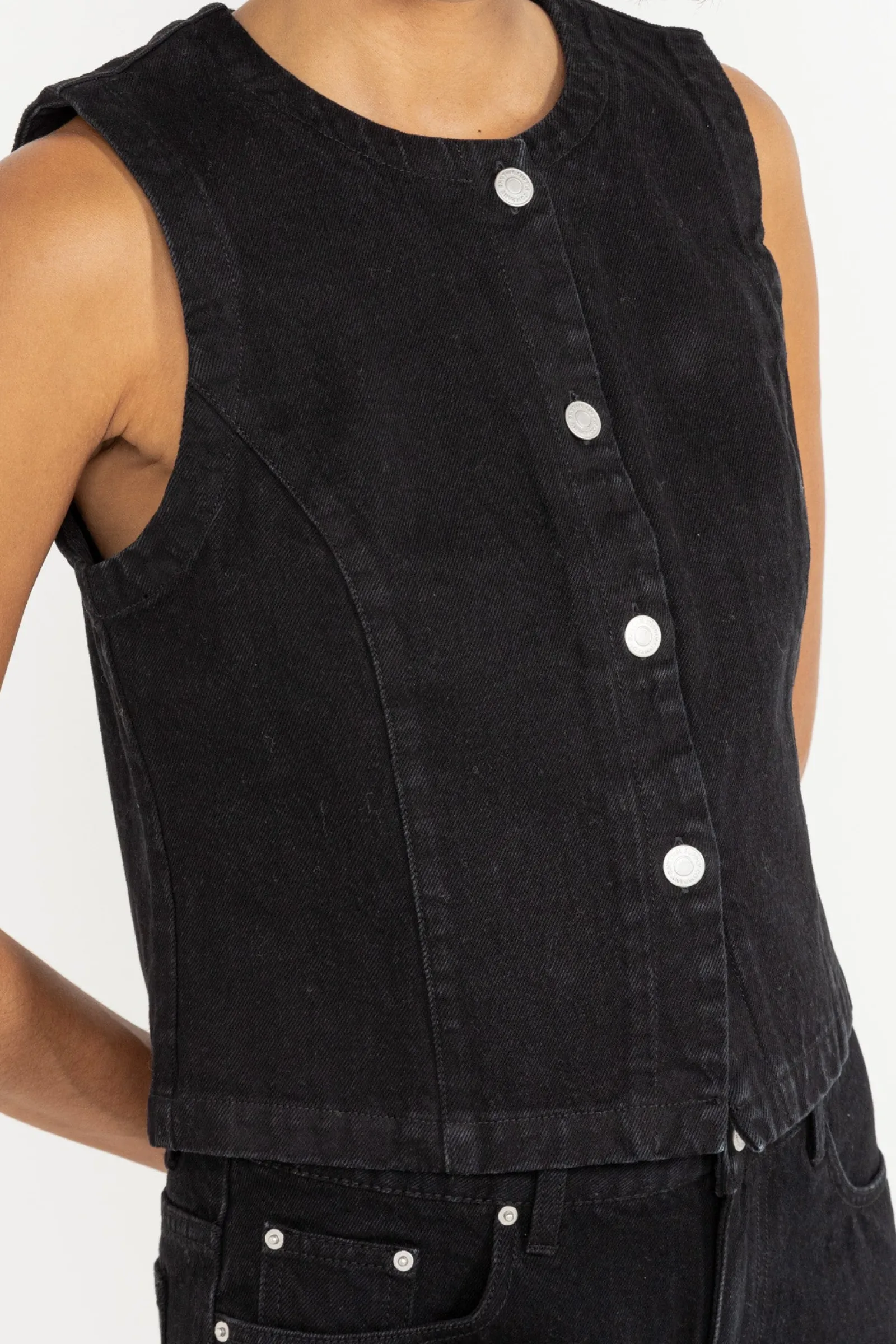 Rhythm Livin Riley Denim Vest Vintage Black-Women Fashion Tops