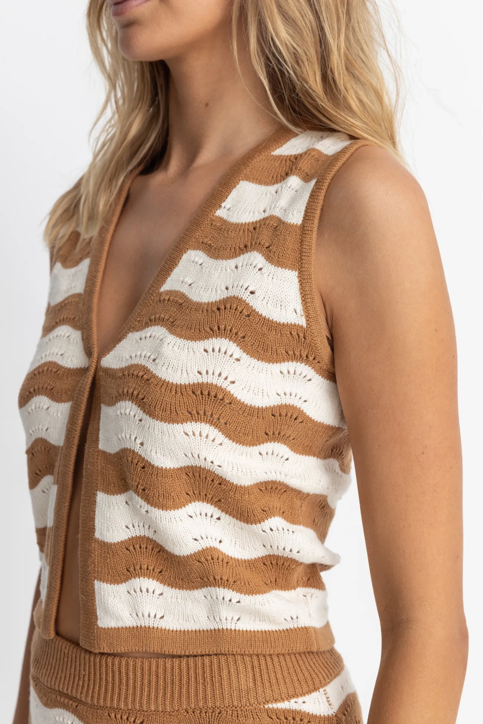 Rhythm Livin Sunny Knit Vest Cacao Stripe-Women Fashion Tops