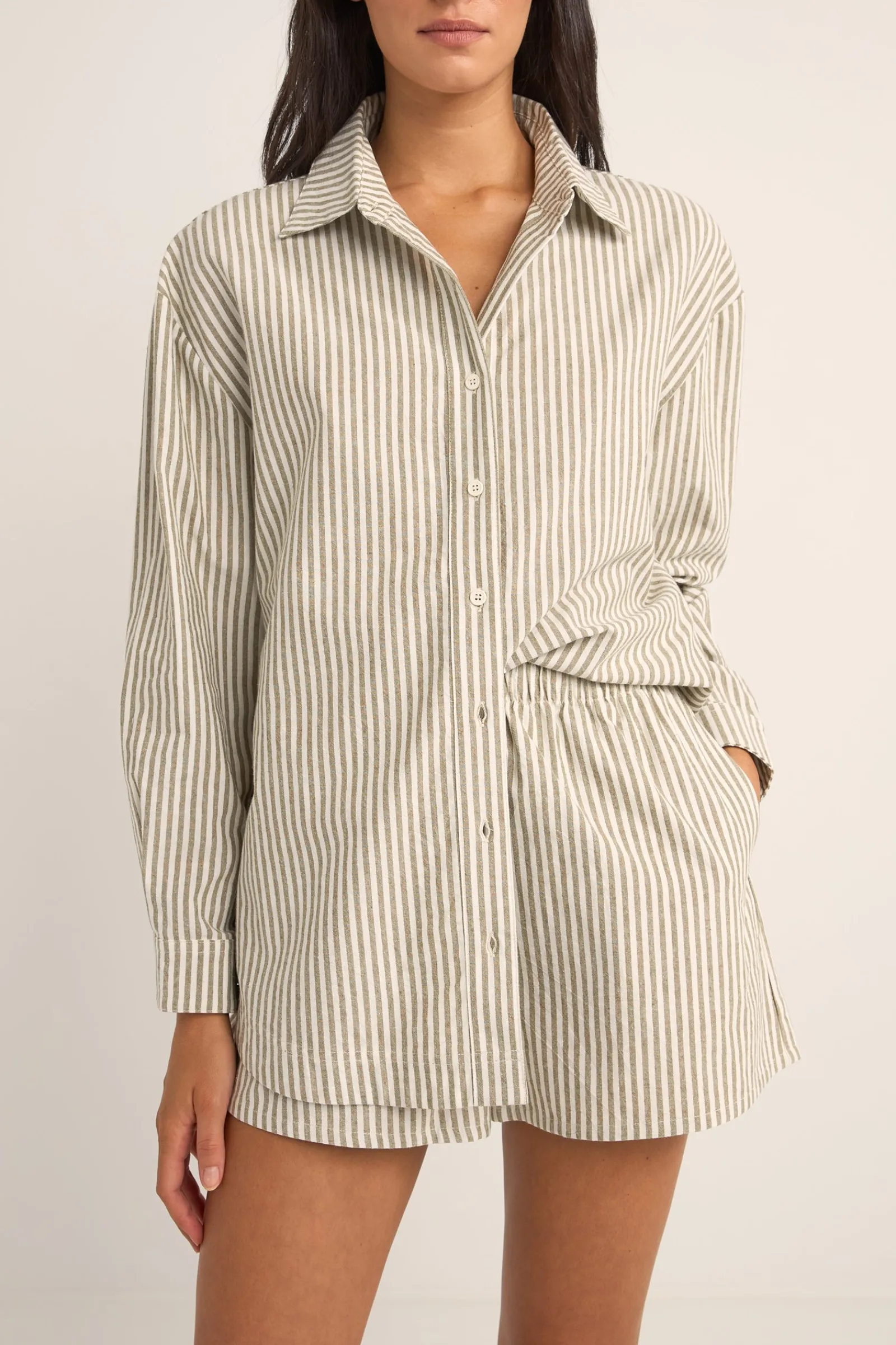 Rhythm Livin Valley Stripe Oversized Shirt Ivy-Women Fashion Tops