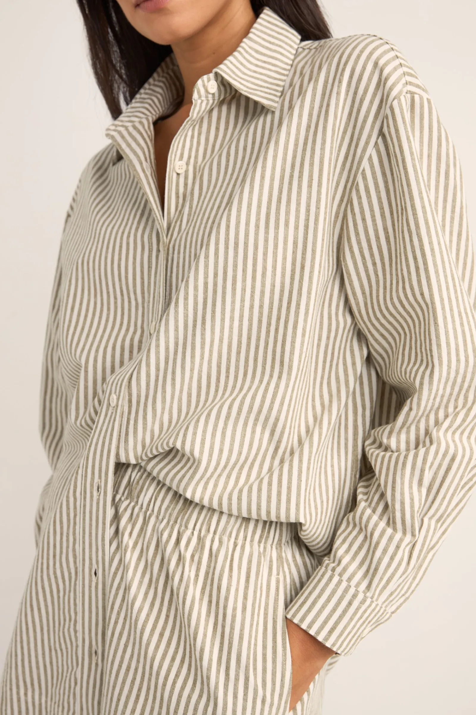 Rhythm Livin Valley Stripe Oversized Shirt Ivy-Women Fashion Tops