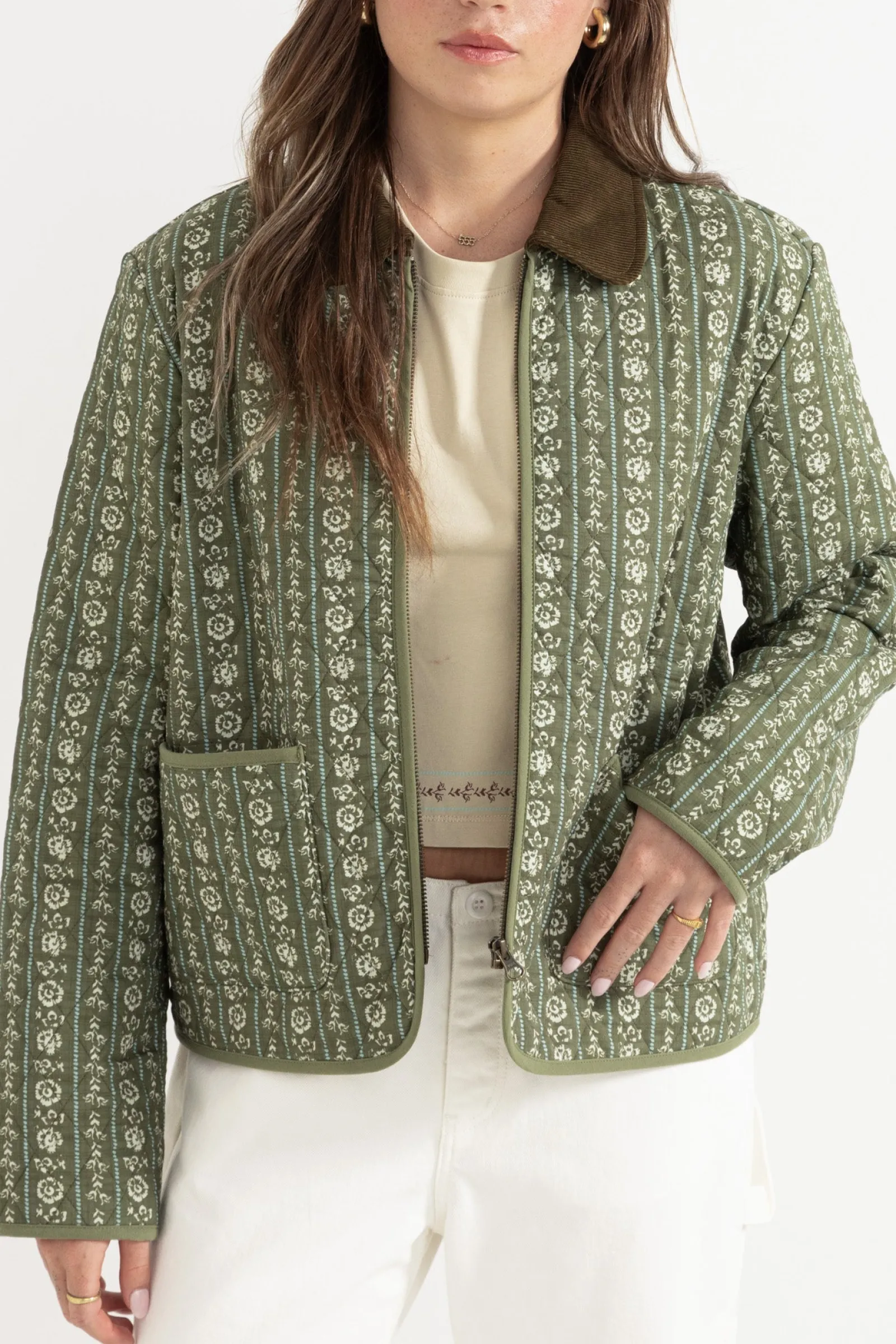 Rhythm Livin Vintage Floral Quilted Jacket Dusty-Women Jackets