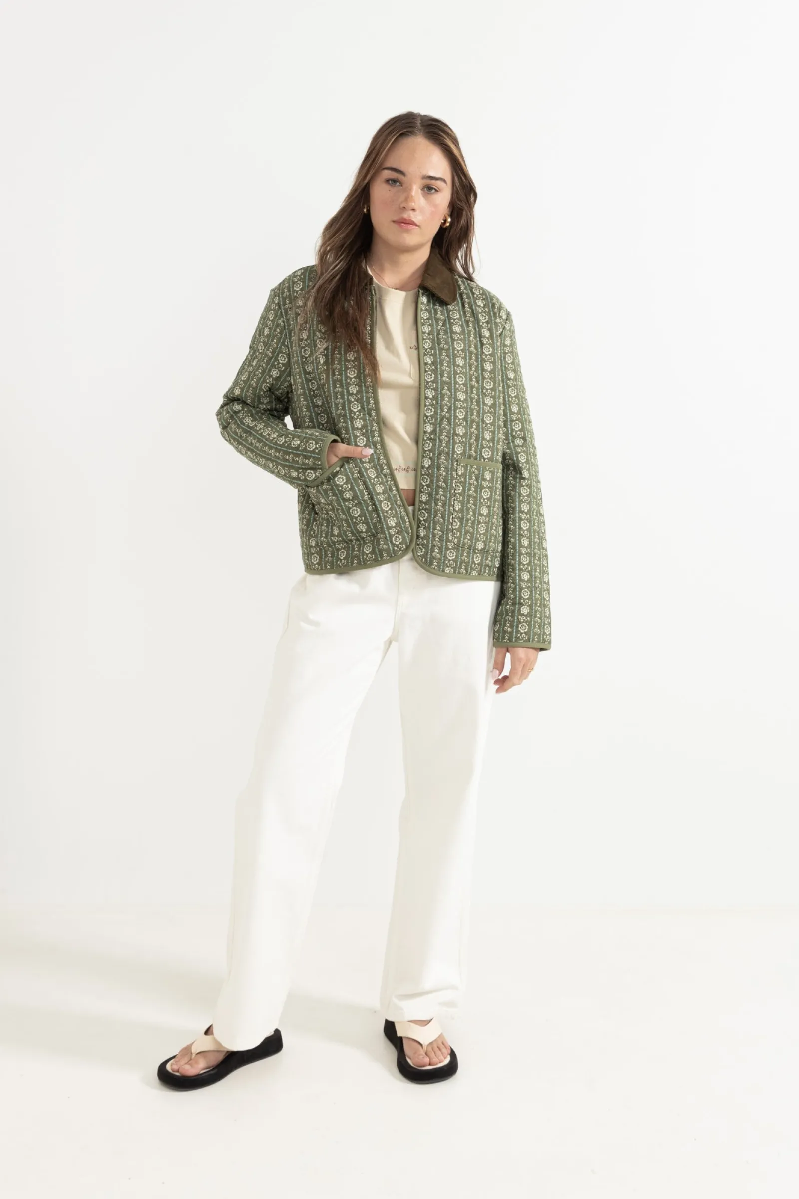 Rhythm Livin Vintage Floral Quilted Jacket Dusty-Women Jackets